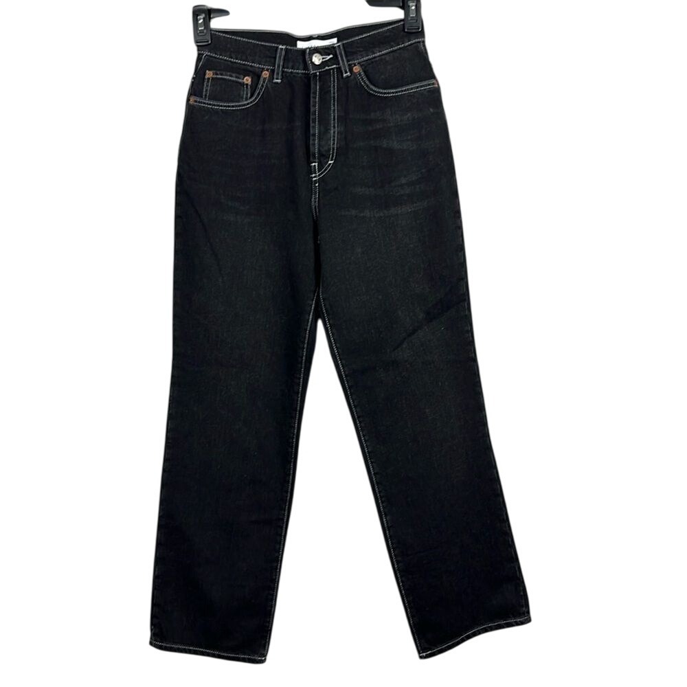 TopShop Black Button Fly Straight Leg‎ Denim Jeans Womens Size 29/30